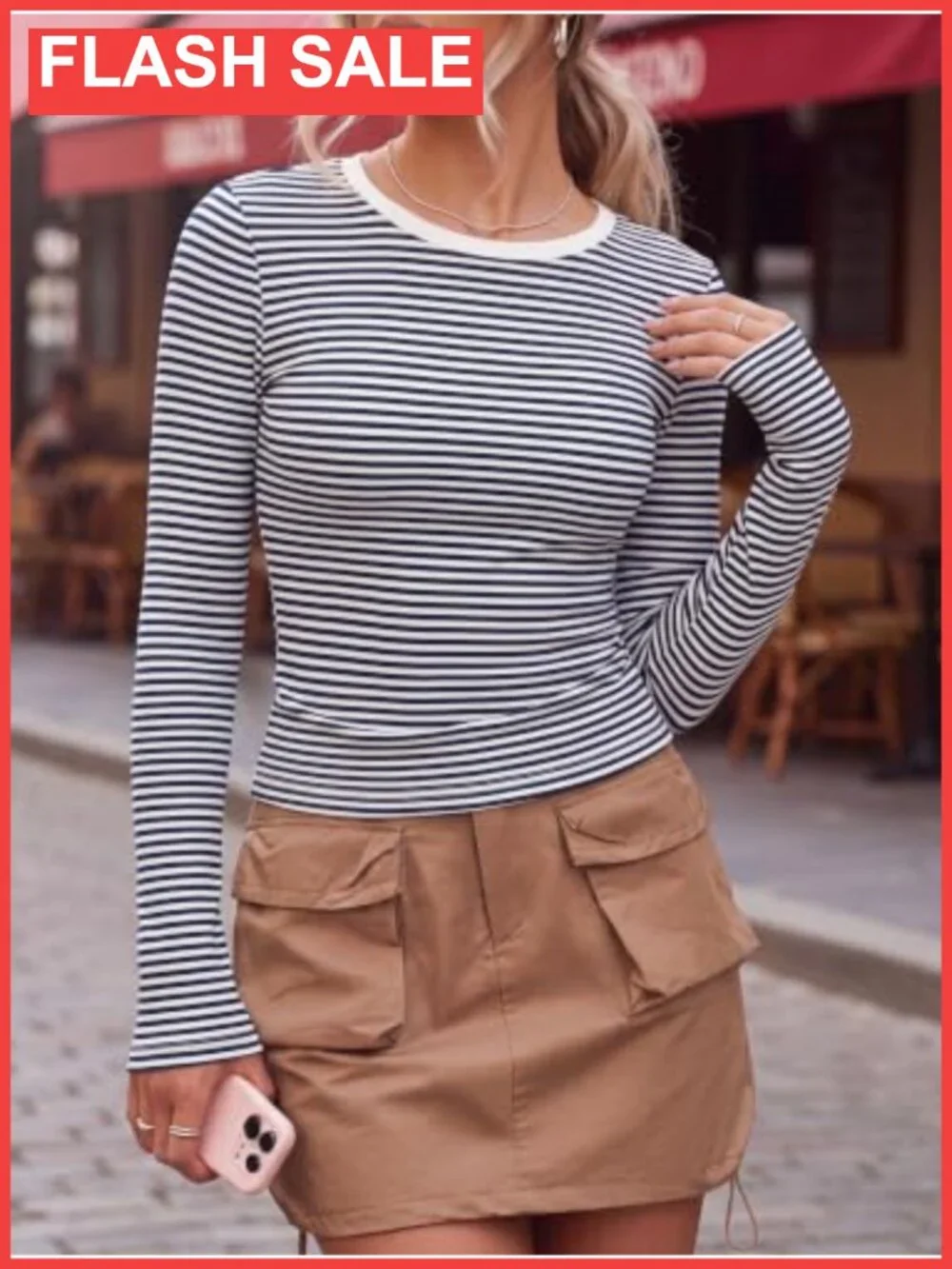 Women Ribbed Long Sleeve Slim Fit Crewneck T-Shirt Casual Work Top